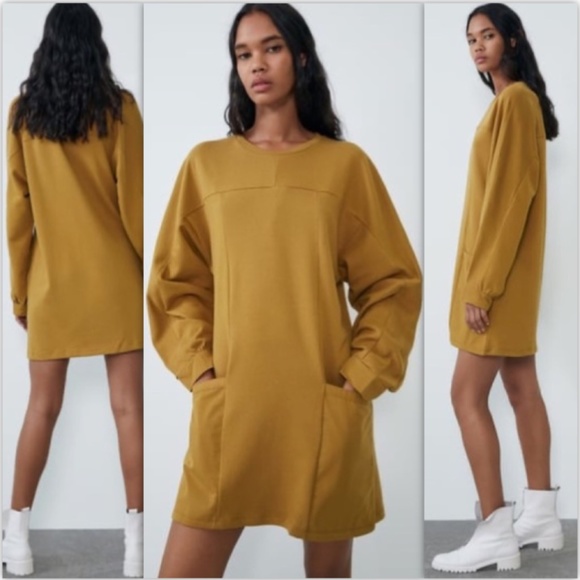 Zara Mustard Dress With Pockets NWT - Picture 1 of 16